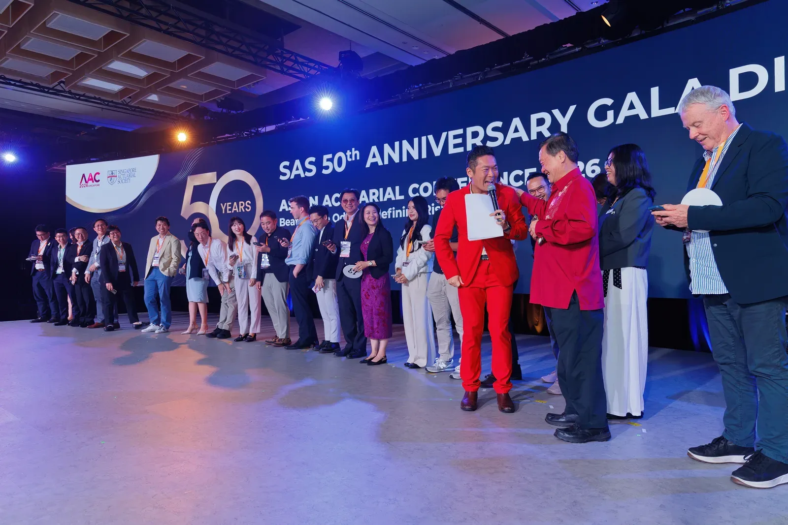 The stage at the SAS 50th Anniversary Gala Dinner with James Yang hosting