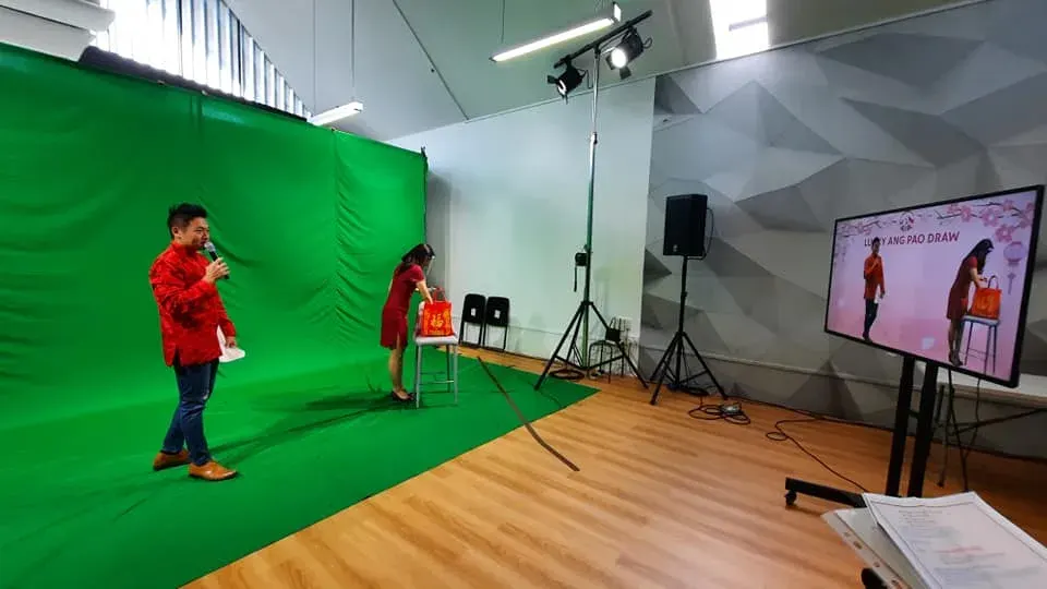 Green screen studio set up for a livestreamed virtual event